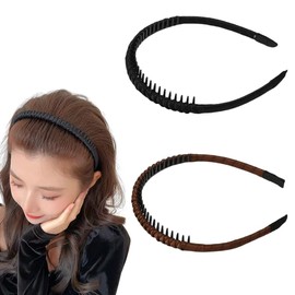 Teeth Comb Headband for Women Thin Thick Hair Band for Makeup and Face Washing Hairband for Girls Women Hair Accessories Non Slip Black Dark Brown Headbands 2Pcs