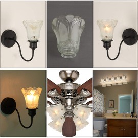 Anmire 2 Pack Clear Frosted Flower Glass Shade, Bell Shaped Light Fixture Replacement Globe or Cover with 2-1/8-Inch Fitter for Ceiling Fan Light Chandelier Wall Sconce, G0015