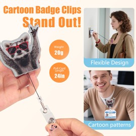 Snylcce Funny and Cute Badge Reel with Clip Closure for Nurses,Doctors,Teachers,Students,Office Workers etc,Cartoon Pattern Badge，Workplace Essentials, Induction Gifts,Graduation Gifts-Banana&Raccoon