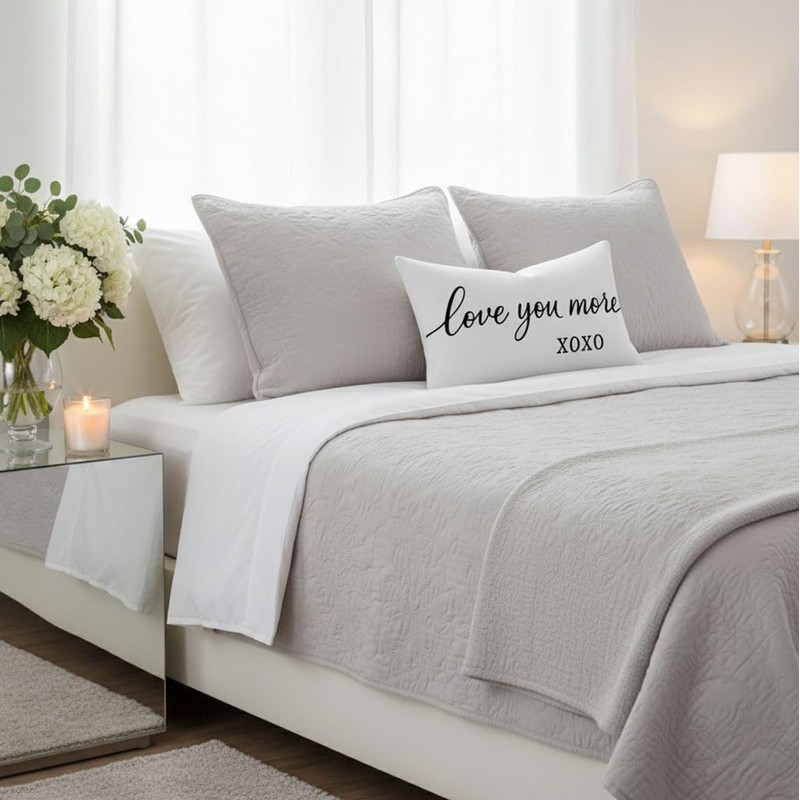 Throw Pillow Covers 12x20 Inch, Love You More XOXO, White