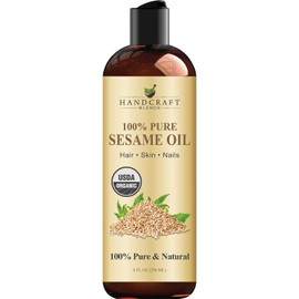 Handcraft Blends Aceite De Sésamo Orgánico - 8 Fl Oz - 100% Puro Y Natural - Aceite Corporal Y Cabello De Grado Premium - Aceite Transportador - Aceite De Masaje - Prensado Con Expeller Y Si