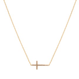 Spinningdaisy Handcrafted Brushed Metal Sideway Cross Necklace Gold