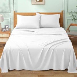 My Home Store Premium Soft Single Flat Sheet 100% Egyptian Cotton 300TC Hotel Quality Easy Care Flat Bed Sheets Fade Resistant Bedding (White, (180 x 255cm))