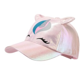 QKURT Girls Baseball Cap, Summer UV Protection Sun Hat Sports Casual Cap Adjustable Trucker Hat with Cat Ear Unicorn Pattern for Kids Ages 3-8 Pink