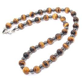 Tiger Eye Stone Necklace for Men- GENASTO Healing Crystal Hematite Beads Necklace Triple Protection Necklace Gifts for Prayer and Meditation