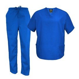 Natural Uniforms M&M Scrubs Men's Scrub Set Medical Scrub Tops and Pants (Medium, True Royal Blue)