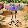Hi-Line Gift Solar Glass Bird Bath W/Metal Stand-Butterfl