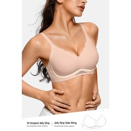Vertvie Bras for Women Wireless Comfortable Push Up Bra Scalloped Seamless Full Coverage No Underwire Supportive T Shirt Bras(Nude,Large)