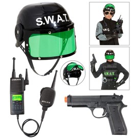 W WIDMANN MILANO Party Fashion 28227 Costume Accessory S.W.A.T. for Children, Helmet, Pistol and Radio, Black, Special Operations Command, SEK, Carnival, Theme Party
