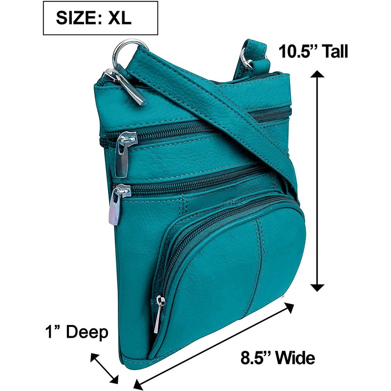 Roma Leathers Auténtico bolso cruzado XL, multibolsillo, correa ajustable, XL,