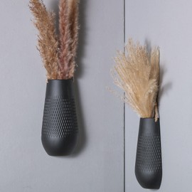 Ceramic Wall Planters & Vases,Boho Wall Decor for Living Room Bedroom,Minimalist Indoor Ceramic Hanging Wall Flower Vase,Modern Farmhouse Wall Decorations(Black,2 Pack)