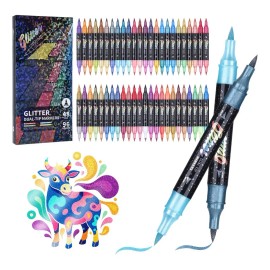 LASPANG Glitter pincel marcadores plumas, 96 colores doble punta Glitter plumas conjunto marcadores de chispa para tarjetas, artesanías bricolaje, lib