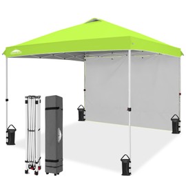 EAGLE PEAK Pop Up Canopy Tent with 1 Sidewall, Easy Setup Event Tent, Outdoor Sun Shade, Wheeled Carry Bag, Stakes and Guy Ropes, Instant Canopy 10x10, Neon Green