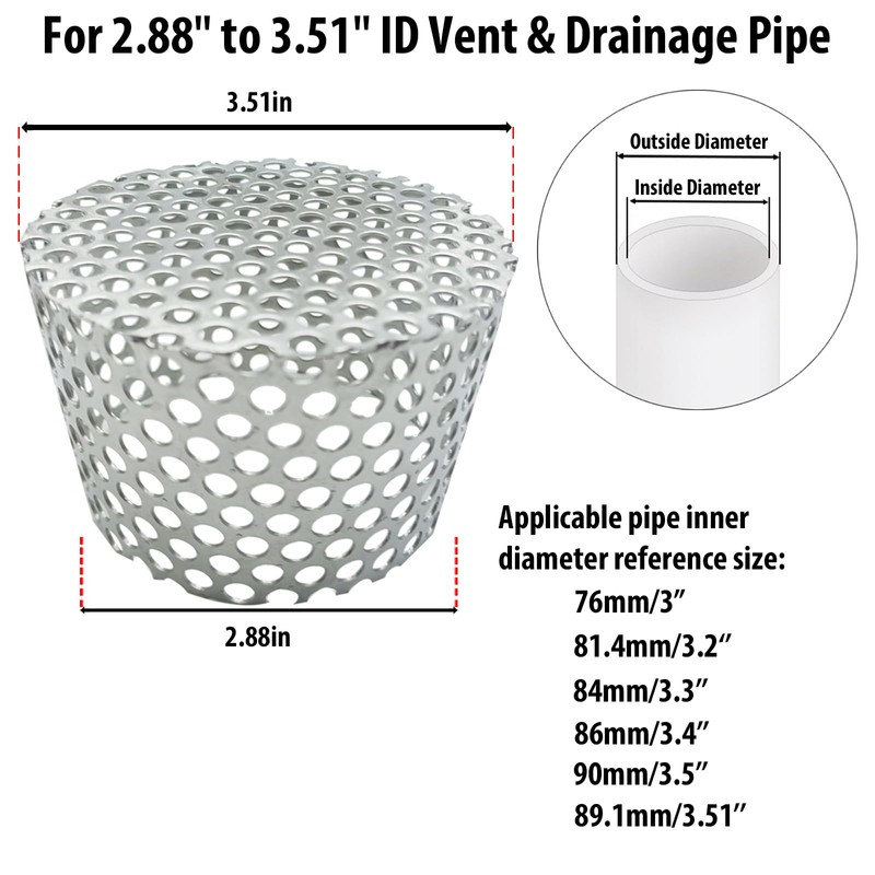 PVC Termination Vent Mesh Cap, 2.88 to 3.51in Rust-Proof Stainless