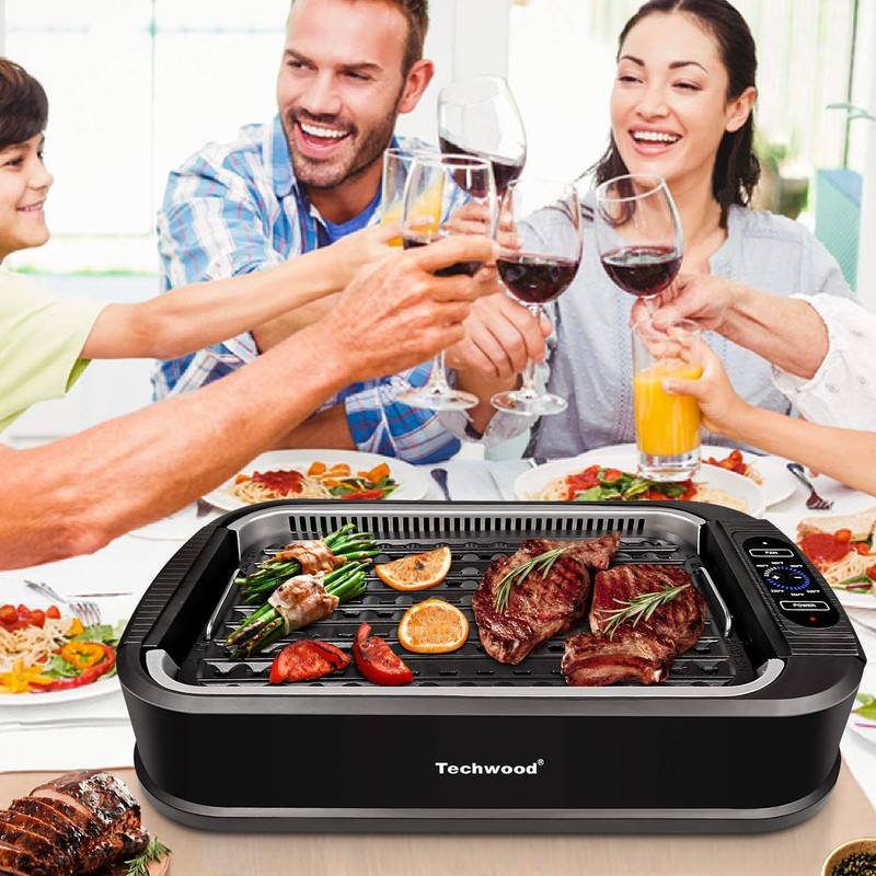 Techwood 1500W Smokeless Indoor Electric Grill with Non-Stick Plates and