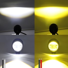 Ygmylandbb Motorcycle Fog Lamp, Headlight, Focusing Bike Sublight, Auxiliary Light, LED Spotlight, Includes Cut Line, LED Chip, DC 12V, Bright, On/Off Switch, Universal Use, Round Set, Set of 2