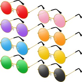 BOUBONI 8 Pairs Hippie Sunglasses 8 Colors Round Hippie Glasses 60s 70s Outfits Groovy Party Decorations Sunglasses for Women Men with Colored Glasses Cloth for Disco Party Favors