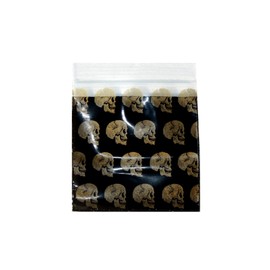 AURA VARIETY 1000-PACK 2020 2" x 2" GOLD SKULL MINI BLACK PLASTIC RECLOSABLE ZIP BAGS…