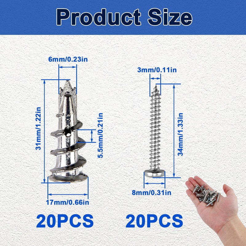 20 Pcs Plasterboard Fixings Heavy Duty, Plasterboard Fixings Dry Wall