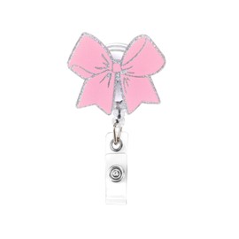 Pink Bow Badge Reel, Acrylic Retractable Nurse Badge Reel Student ID Tag Clip Cute Bow Badge Holder for ID Card Badge Alligator Clips for Nurses Medical Workers Nursing Student Teacher Accessories