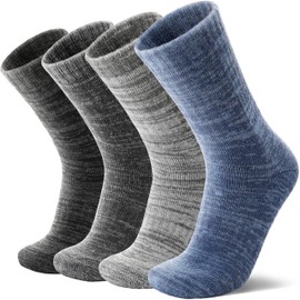 MOSEY KOSY 4 Pairs Merino Wool Walking Hiking Boot Socks Thermal Extra Thick Warm Winter Cozy Crew Comfy Cushion Work Women Men Socks (White Blue/Light Grey/Dark Grey/Black,7-11)