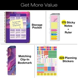 HARDCOVER 2025 Planner, 8.5"x11": 14 Months (November 2024 - December 2025), Daily Weekly Monthly Planner, Yearly Agenda, Bookmark, Pocket Folder and Sticky Note Set (Pink Purple Marble)