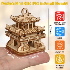 3D Wooden Puzzle for Adults - Chinese Architecture Building Kit (86PCS Cloud Tower), DIY Model Kit for Beginners, Cool Desk Gadgets & Home Decor Wood Craft Gift for Men Women