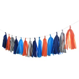 Mefuny Navy Blue Silver Orange Tissue Paper Tassels Party Tassel Garland Banner for Outer Space Galaxy Birthday Anniversary Party Home Nursery Outdoor Garden Hanging Festivals Decoration (20Pcs)