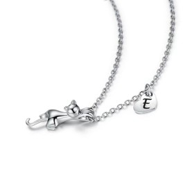AILAAILA Kitty Cat Necklace for Women | Heart Initial Letter Necklace | Stainless Steel Pendant Jewelry Gifts for Pet Cat Lover Daughter E