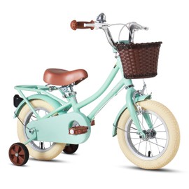 JOYSTAR 18 inch Girls Bike Ages 5-8 Years Old, 18 Kids Bike with Training Wheels & Basket, Adjustable Seat & Handlebar, Kids' Bicycle Mint Green