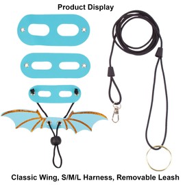ADOGGYGO Bearded Dragon Harness, Blue, Wing Style, Animal Harness, 3 Size Pack, Soft Leather, Durable Nylon Rope, Removable Leash, Suitable for Baby to Adult Beardies