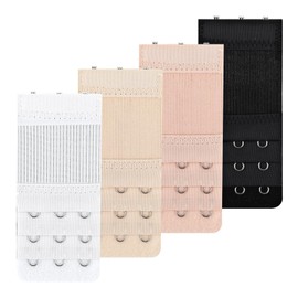 4 Packs Women's Bra Extender 3 Hooks Stretchy Bra Strap Extension Soft and Comfortable Lady's Bra Extender Band (Black/Skin Color/White/Apricot)