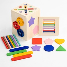 Haphiz Wooden Baby Montessori Toys for 1 2 3 Years Old Boys Girls 3 in 1 Toddler Ｗood Shape Sorter Color Sorting Stacking Sensory Educational Toys Birthday Gift