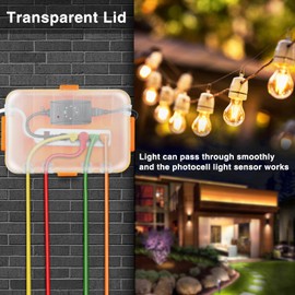 Flemoon Outdoor Electrical Box with Transparent Lid, IP54 Waterproof Box with Clear Cover for Photocell Light Sensor Timer, Power Strip, Outlet, Plug, Socket, Orange