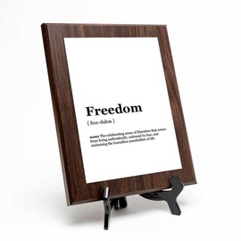 Freedom Dictionary Definition, Wooden Frame 9x12 Decorative Wall Plaque With Easel Acrylic Stand | Elegant Minimalist Design | Inspirational Typographic Decoration