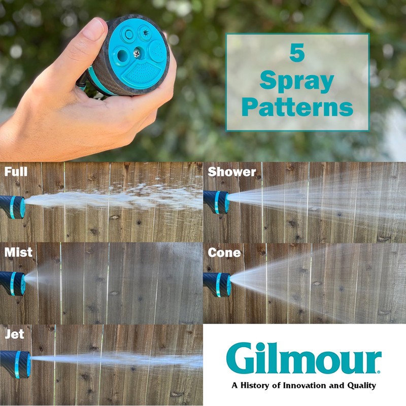 Gilmour Heavy Duty Garden Hose Nozzle, Swivel Connect, 5 Spray