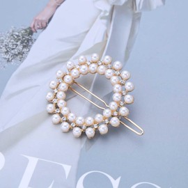 Yheakne Vintage Crystal Pearl Circle Hair Clip Gold CZ Pearl Round Hair Clip Geometric Pearl Hair Clip Pin Rhinestone Pearl Head Clip Hair Pin Hair Accessories for Women