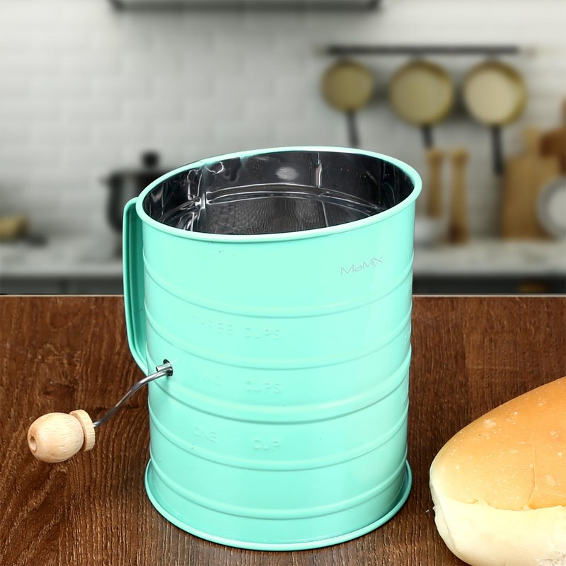 MaMix Stainless Steel Baking Hand Crank Flour Sifter with 2