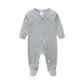 KIDDLETOWN Baby Zipper Pyjamas, Unisex Infant Onesie with Mittens, Long Sleeve, Foot Pjs (Dark Grey, 6-9 Months)