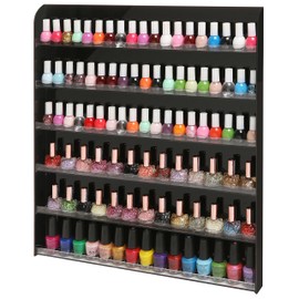 MyGift (102 Bottles) Black Acrylic 6 Shelf Wall Mounted Salon Style Nail Polish Rack Storage Organizer Display