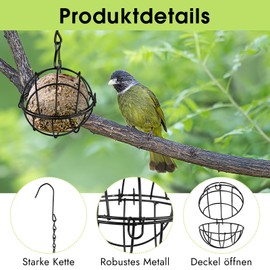 Fat Ball Holder, Pack of 4 Bird Feeder, Metal Fat Ball Holder, Bird Feeder for Hanging Fat Balls Without Net, Fat Rings, Wild Birds Garden