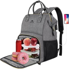 MATEIN Lunch Backpack Women, Laptop Backpack 15.6 Inch with Insulated Cooling Compartment, Cool Backpack with USB Charging Port, Waterproof Cooler Bag Lunch Bag for Women Men Work Business School Grey