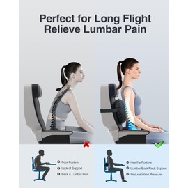 Luxtude - Almohada lumbar inflable para viajes en avión, almohada de apoyo lumbar para silla de oficina o coche, almohada lumbar de viaje autoinflable, almohada lumbar para reducir el dolor lumbar