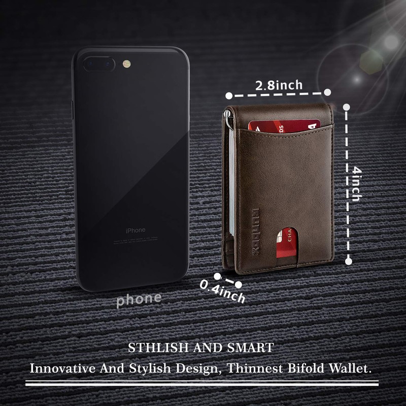 RUNBOX Slim Wallet for Men Genuine Leather RFID Blocking Bifold