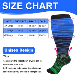 TRIITECH 3 Pair Plus Size Compression Socks for Women and Men,20-30mmHg Wide Calf Knee High Compression Stockings for Circulation