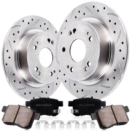 UNITHUB Rear Drilled and Slotted Brake Pads and Rotors Kit Ceramic Automotive Replacement Brake Kits 11.09 Inch Compatible for Honda Accord Acura TSX 2008-2017 (10 Pcs)