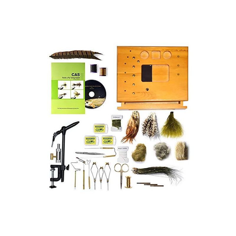 Creative Angler Wooden Fly Tying Station with Tools and Materials