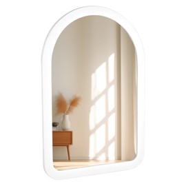 Arched Mirror 24 x 36 Inch,White Wood Rustic Bathroom Tempered Wall Mirror with Wood Frame,Round Corner Arch Farmhouse Wooden Vanity Mirror for Living Room,Entryway or Bedroom