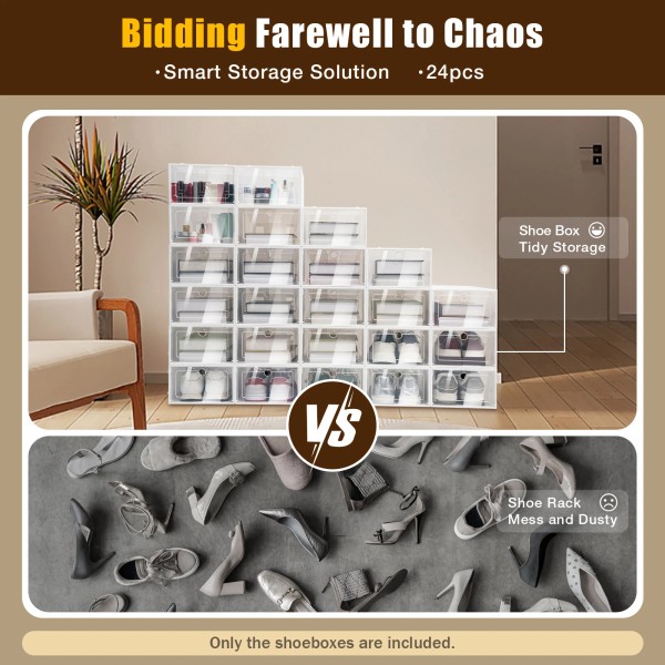Unbranded 24-Pack Stackable Shoe Storage Box - Clear Plastic Organizer