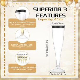 Zubebe 100 Pcs Plastic Champagne Flutes 4.5oz Plastic Classic Champagne Clear for Parties Plastic Cups Wedding Party Toasting Cocktail Cups Bulk Home Toasting Drinking Party (Green)